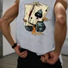 Men's Summer Leisure Sports Fitness Loose Dice and Poker Printed Comfortable Breathable Round Neck Sleeveless Tank Top