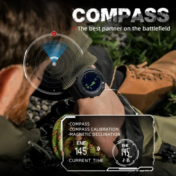 Montre numérique pour homme NORTH EDGE APACHE-46, idéale pour les sports de plein air (course à pied, natation), avec altimètre, baromètre et boussole, étanche à 50 m.