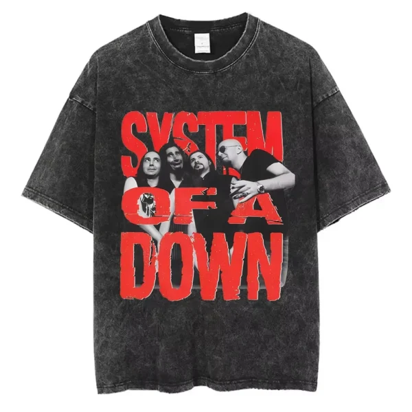 T-shirts délavés à l'effigie de l'album « Toxicity » de System of a Down, style rock, oversize, vintage, alternatif, metal.