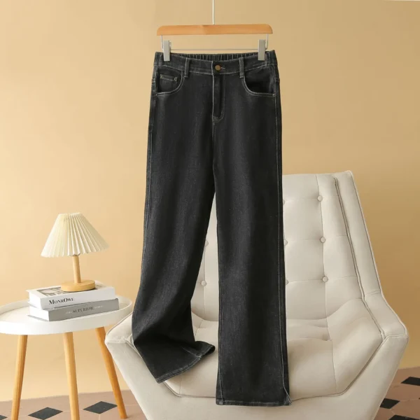 Jean taille haute à jambes droites pour femme, nouveauté automne grandes tailles, coupe ample, extensible, décontracté, simple, fendu, pantalon long.