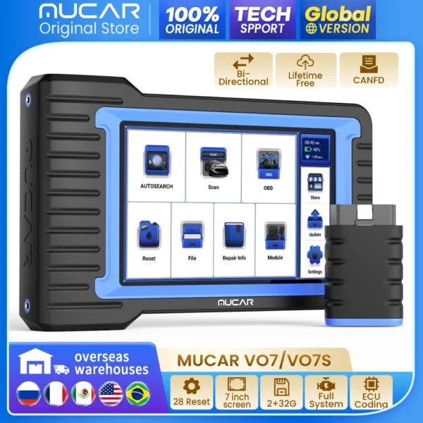 Se9297182438547769e0275e644a5e8b8H.webp MUCAR VO7/VO7S Outil de diagnostic automobile OBD2 : système complet, réinitialisation 28 fois, codage ECU bidirectionnel, CANFD, mises à jour gratuites à vie