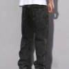 Jean droit noir et gris pour homme, style vintage coréen streetwear Y2K hip-hop décontracté, pantalon en denim gris foncé à jambes larges pour le quotidien