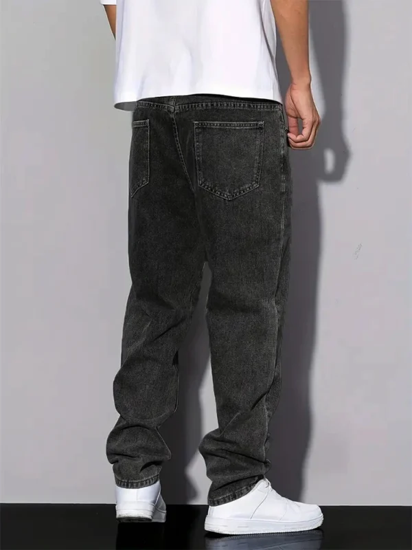 Jean droit noir et gris pour homme, style vintage coréen streetwear Y2K hip-hop décontracté, pantalon en denim gris foncé à jambes larges pour le quotidien