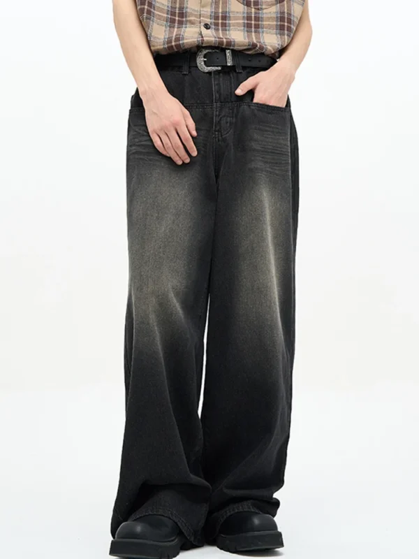 Jean homme style américain classique, hip-hop rap, jambes larges, populaire chez les jeunes, pantalon en denim oversize à jambes droites et coupe rétro.
