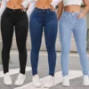 Jean skinny taille haute stretch pour femme, effet push-up, pantalon slim long uni