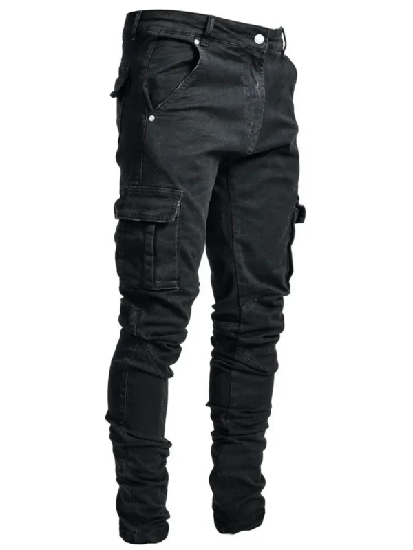 Jean cargo homme neuf, couleur unie, multipoches, taille mi-haute, grandes tailles, coupe décontractée, idéal au quotidien.