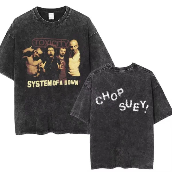 T-shirts délavés à l'effigie de l'album « Toxicity » de System of a Down, style rock, oversize, vintage, alternatif, metal.