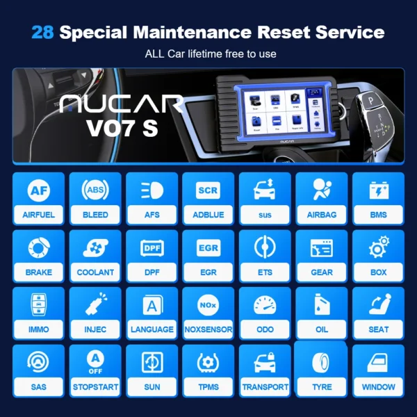 MUCAR VO7S/VO7 Outils de diagnostic automobile Diagnostic complet du système 28 Réinitialisation du calculateur et codage OBD2 bidirectionnel Scanner automobile Mise à jour gratuite