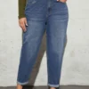 Jeans grande taille délavés pour femmes, jeans harem extensibles et amples, jeans taille haute pour femmes rondes jusqu'à 100 kg, collection 2023