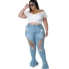 Jean évasé grande taille Wmstar pour femme, taille haute, à bretelles, avec franges et ourlet déchiré, en denim stretch, neuf.