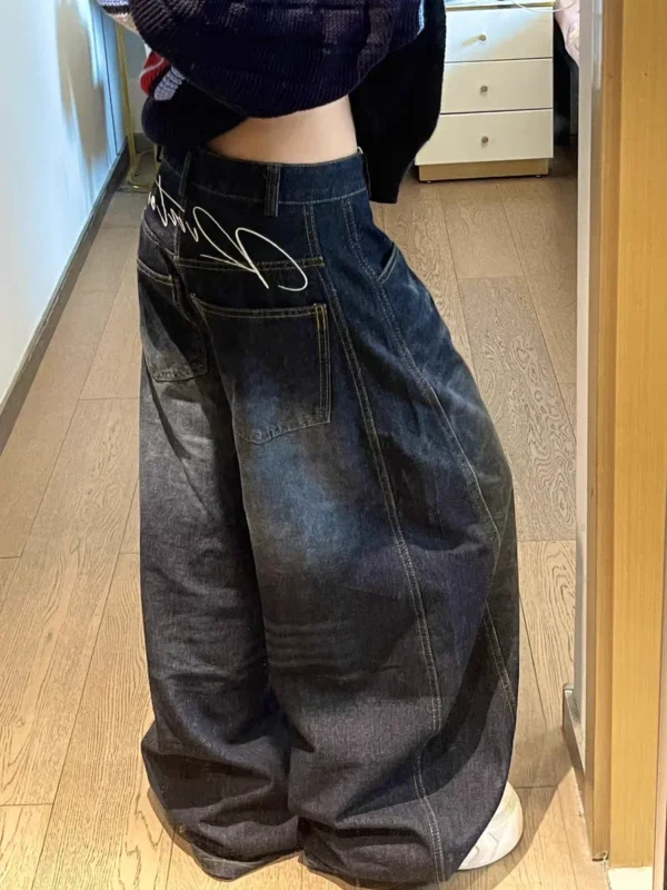 Jean ample et décontracté pour femme, style années 2000, bleu délavé, pantalon cargo vintage à jambes larges, pantalon oversize style années 2000