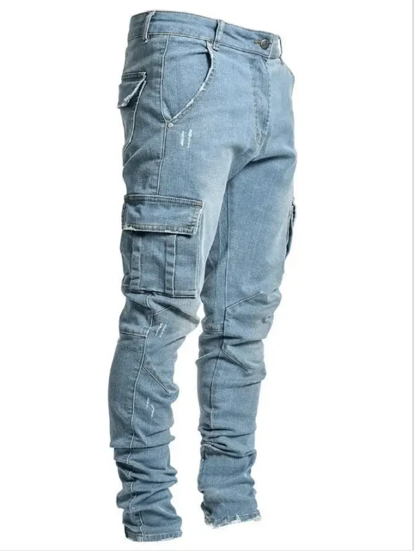 Jean cargo homme neuf, couleur unie, multipoches, taille mi-haute, grandes tailles, coupe décontractée, idéal au quotidien.