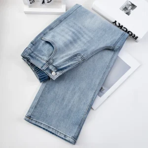 Jean droit taille haute stretch pour femme, collection printemps 2026, longueur cheville, référence 2552