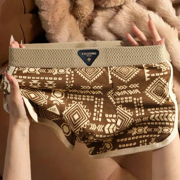 Boxer homme style ethnique rétro, slip confortable à imprimé vintage, sous-vêtement élastique, short taille mi-haute.