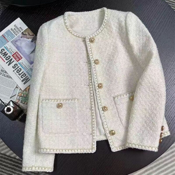 Cropped Chanel-style Elegant Tweed Coat For Women