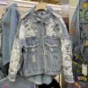 Womens Lace-embroidered Distressed Denim Jacket