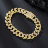 Collier et bracelet en alliage, chaîne à maillons cubains de 13 mm avec boucle à ressort et diamants.
