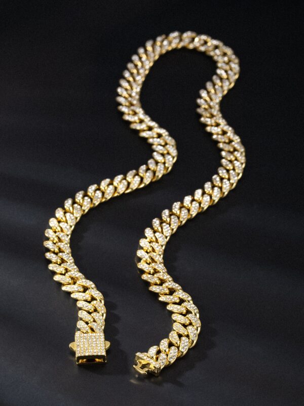 Collier et bracelet en alliage, chaîne à maillons cubains de 13 mm avec boucle à ressort et diamants.