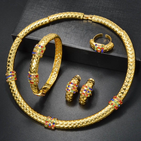 Chinese-style Diamond-studded Ring Bracelet Necklace And Earring Set