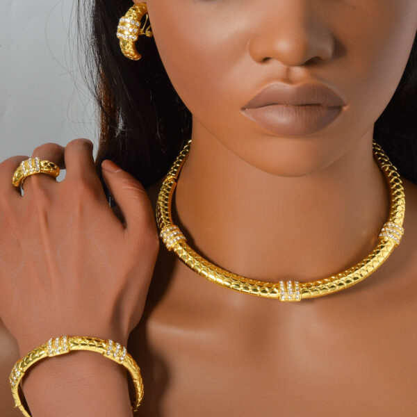 Chinese-style Diamond-studded Ring Bracelet Necklace And Earring Set