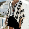 Loose-fit Batwing Sleeve Striped Top T-shirt