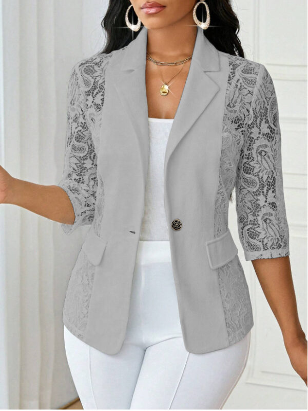b5139321-808f-4675-b3f4-71e2efd65b6d.jpg Lightweight Halflacepatched Singlebreasted Blazer Top