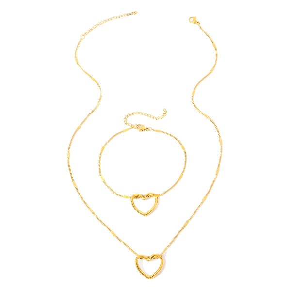 Stainless Steel Hollow Heart Necklace And Bracelet Set
