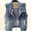 Women's Washed Denim Nostalgic Plus-Size Ripped Vest