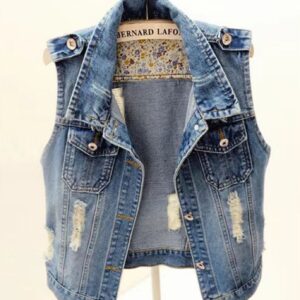 Women's Washed Denim Nostalgic Plus-Size Ripped Vest
