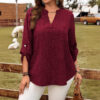Solid-color V-neck Button-up Loose-fitting Fashionable Top
