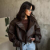 bf3f6af7-587a-4cce-baf7-c7dc0e232a51.jpg Turn-down Collar Short Laced Brown Leather Jacket
