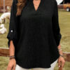 Solid-color V-neck Button-up Loose-fitting Fashionable Top