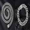 Collier et bracelet en alliage, chaîne à maillons cubains de 13 mm avec boucle à ressort et diamants.