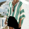 Loose-fit Batwing Sleeve Striped Top T-shirt