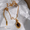 Genuine Gold-Plated Oval Tigers Eye Necklace And Earrings Set For Women