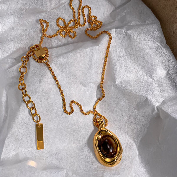 Genuine Gold-Plated Oval Tigers Eye Necklace And Earrings Set For Women