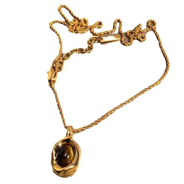 Genuine Gold-Plated Oval Tigers Eye Necklace And Earrings Set For Women