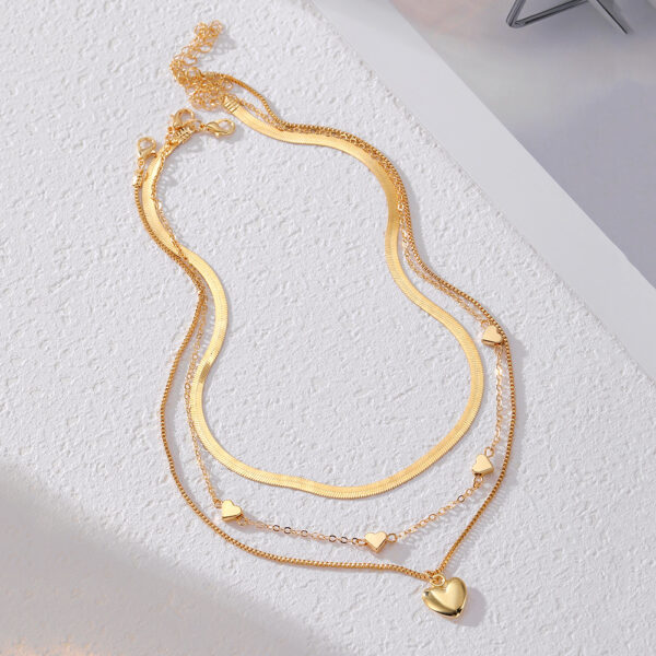 Retro Geometric Heart-Shaped Fashionable Metal Multi-Layer Necklace For Women