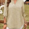 Solid-color V-neck Button-up Loose-fitting Fashionable Top