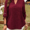 Solid-color V-neck Button-up Loose-fitting Fashionable Top