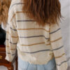New Womens Casual Color-Striped Pullover Sweater
