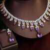 Womens Purple Waterdrop Necklace And Earrings Set
