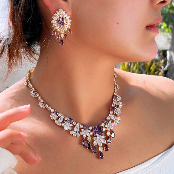 Two-piece Full-diamond Elegant Necklace And Earring Set