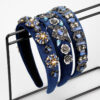 Navy Blue Rhinestone Handmade Vintage Headband With Baroque Flower And Pearls