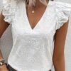 Women's Butterfly Sleeve Ruffle Trim Top
