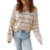New Womens Casual Color-Striped Pullover Sweater