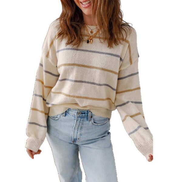 New Womens Casual Color-Striped Pullover Sweater