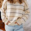 New Womens Casual Color-Striped Pullover Sweater