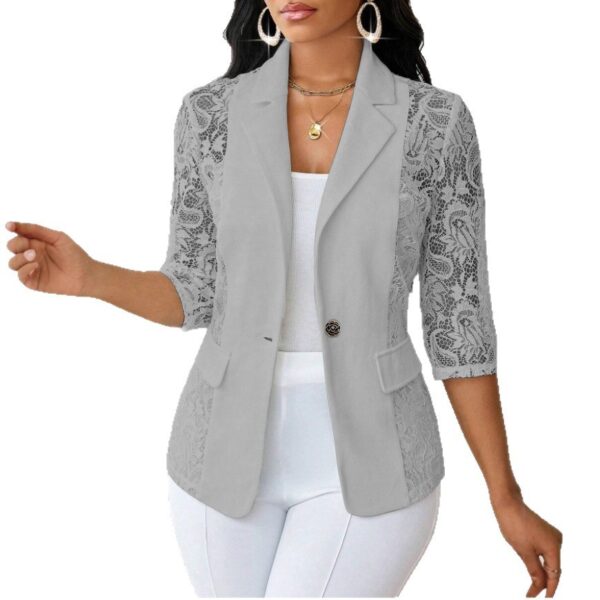 ffbb2eee-6e56-4f53-a578-012a73cec4f0.jpg Lightweight Halflacepatched Singlebreasted Blazer Top