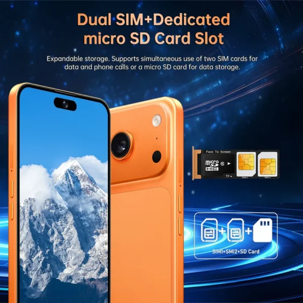 Téléphone portable Ai 17 Pro Max, smartphone Android 5G, écran HD 7,3 pouces, double SIM, batterie 7800 mAh + 2 To, double SIM, débloqué, appareil photo 16+48 MP, version internationale.